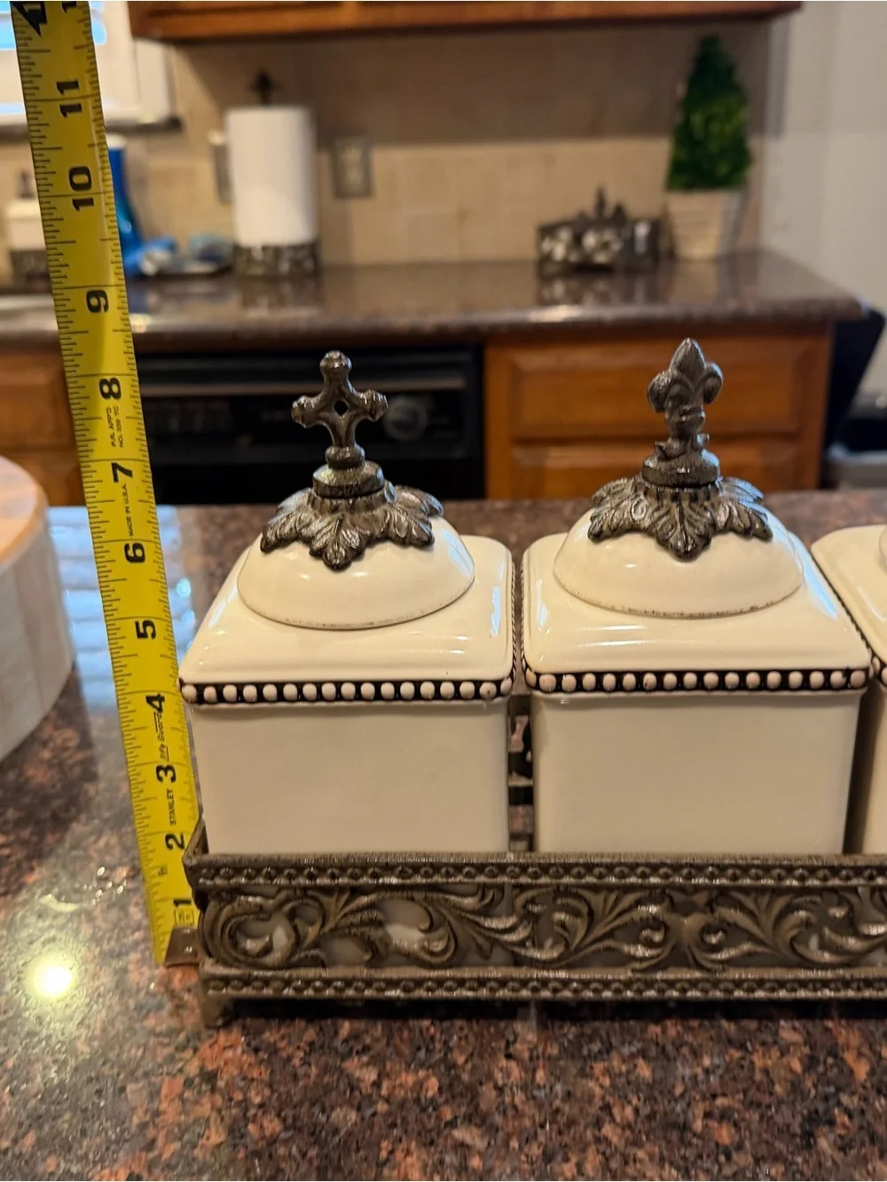GG Collection Cream Ceramic Spice Jars with Antique Bronze Accents